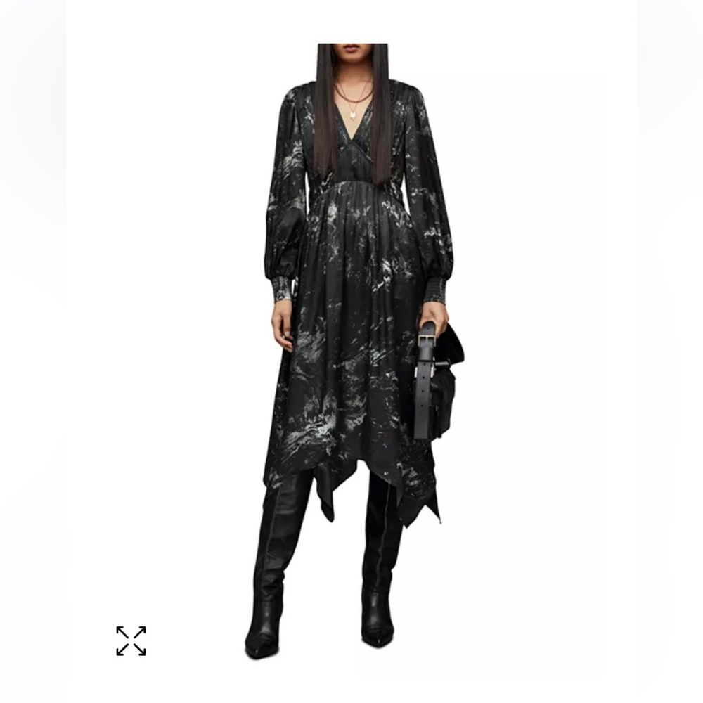 All Saints Estelle Titania long sleeve silk black Dress